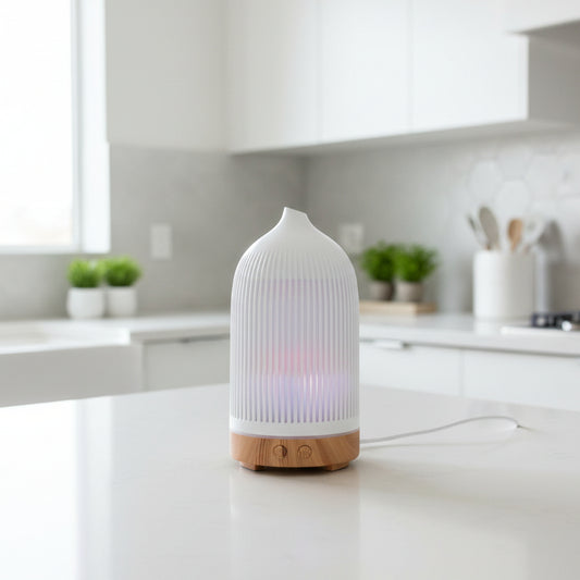 Electric Plastic White with Wood Effect Ribbed Aroma Diffuser