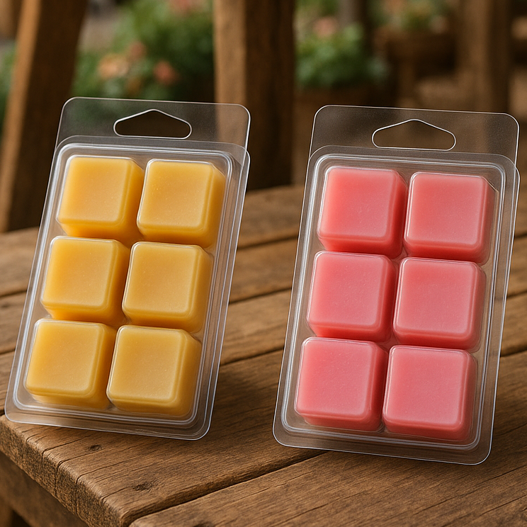 3 wax melt 6 way clam shells on a market stall