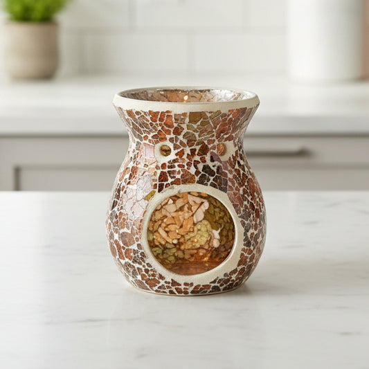 Brown / Bronze Flared Crackle Glass Wax Melt Burner (Small)