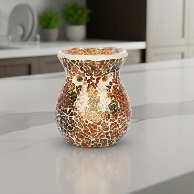 Brown / Bronze Flared Crackle Glass Wax Melt Burner (Large)