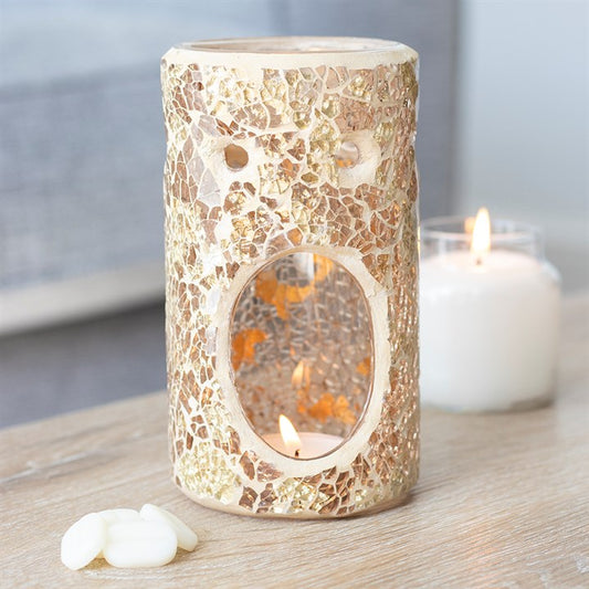 Gold Pillar Crackle Glass Wax Melt Burner