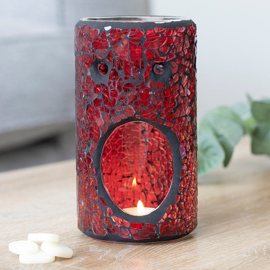 Red Pillar Crackle Glass Wax Melt Burner