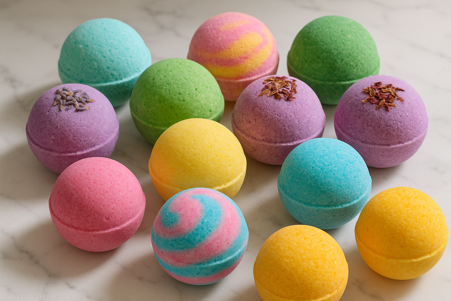 Round colourful bath bombs