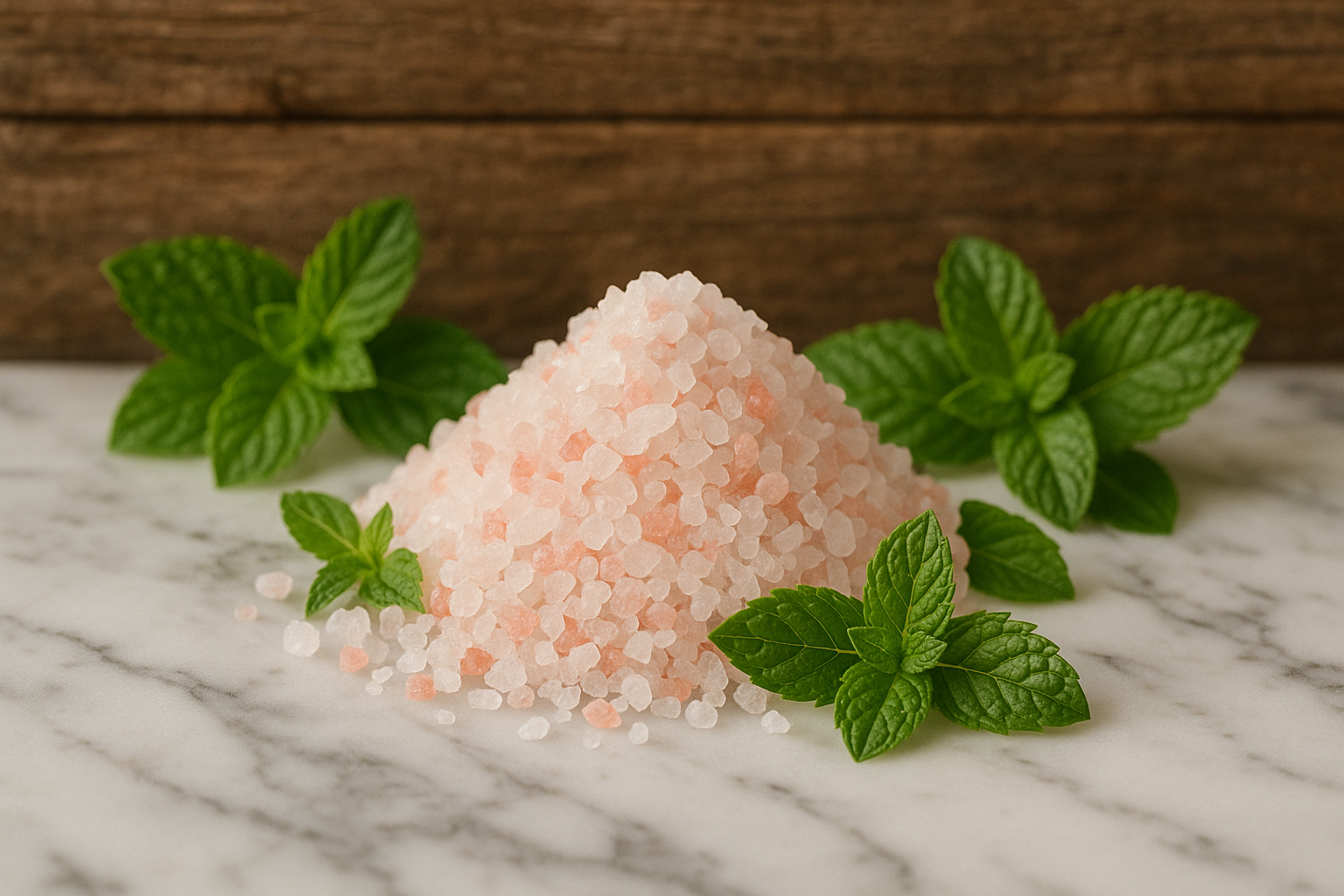 with a rustic wooden background and mint leaves around