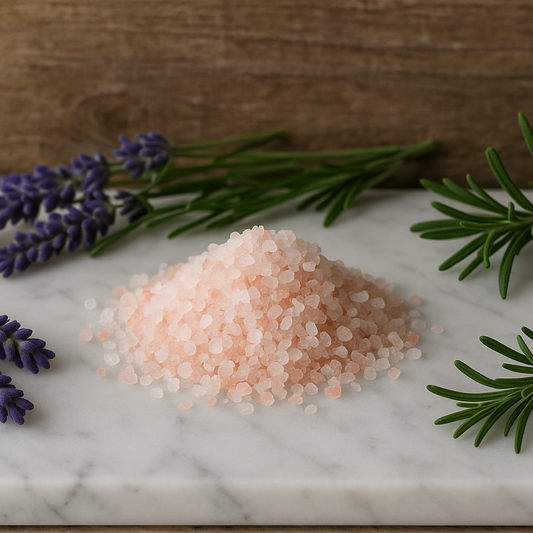 with lavender and rosemary around it