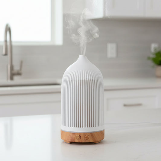 Electric Plastic White with Wood Effect Ribbed Aroma Diffuser