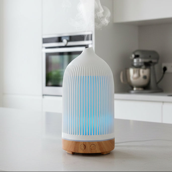 Electric Plastic White with Wood Effect Ribbed Aroma Diffuser