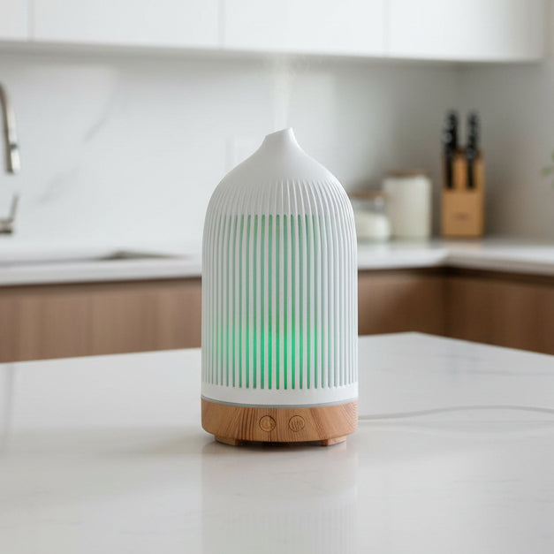 Electric Plastic White with Wood Effect Ribbed Aroma Diffuser