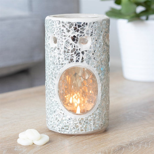 Silver Pillar Crackle Glass Wax Melt Burner