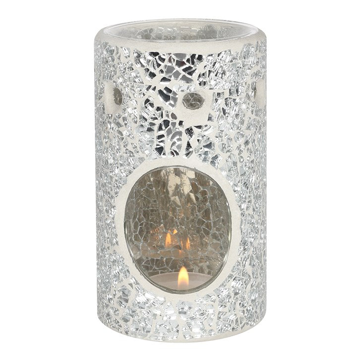 Silver Pillar Crackle Glass Wax Melt Burner