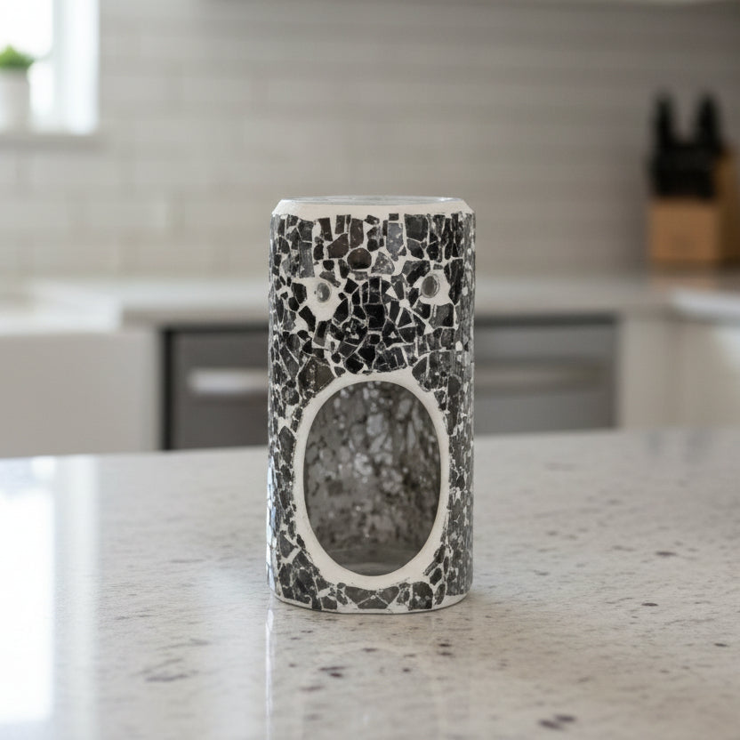 Gun Metal Grey Pillar Crackle Glass Wax Melt Burner