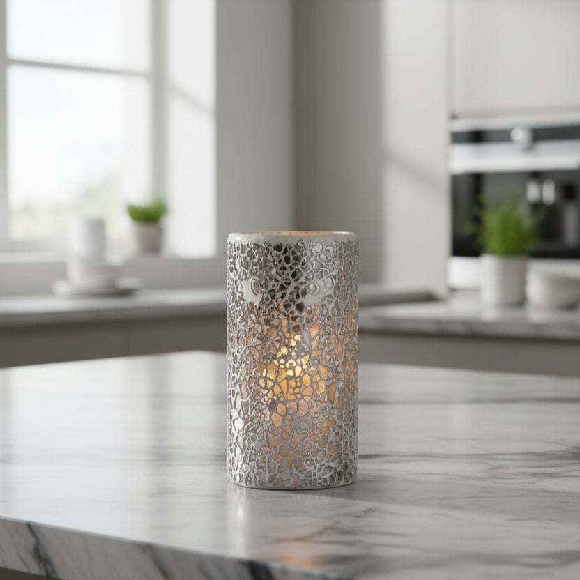 Gun Metal Grey Pillar Crackle Glass Wax Melt Burner