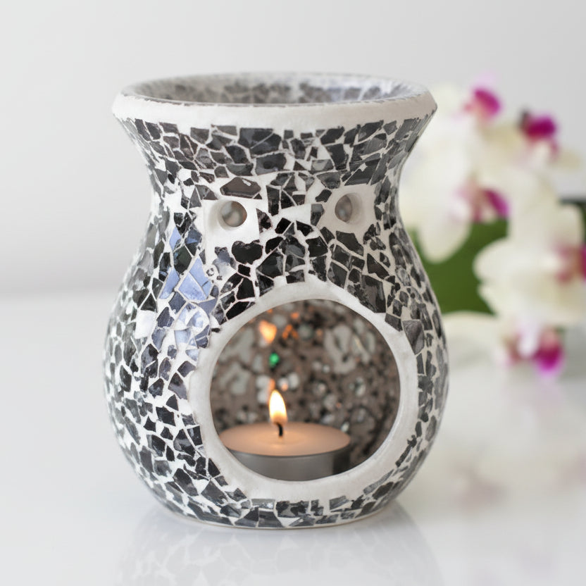 Gun Metal Grey Flared Crackle Glass Wax Melt Burner (Small)