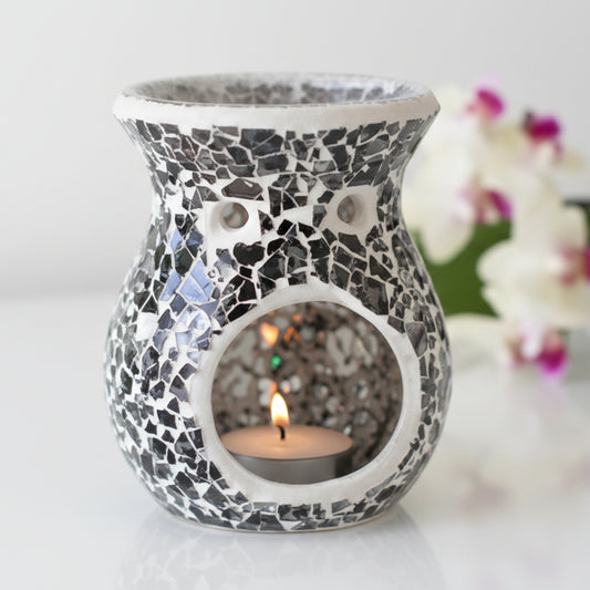 Gun Metal Grey Flared Crackle Glass Wax Melt Burner (Large)