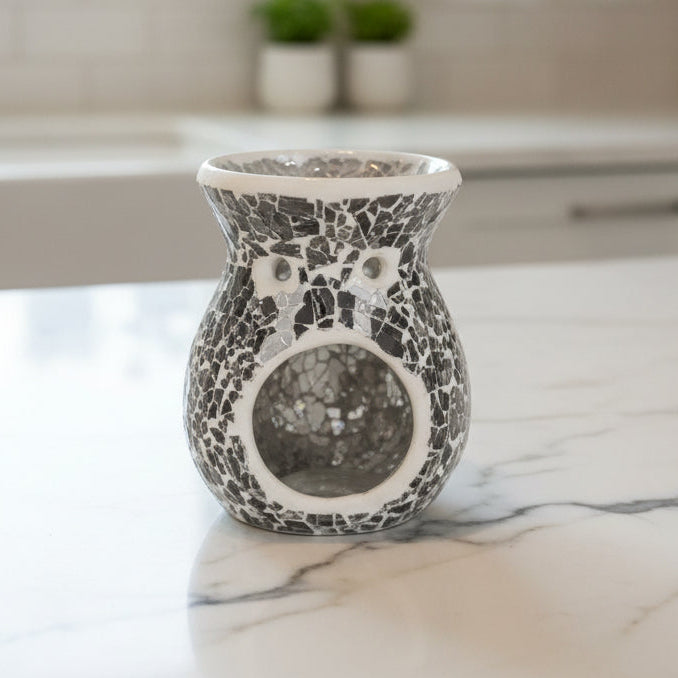Gun Metal Grey Flared Crackle Glass Wax Melt Burner (Small)