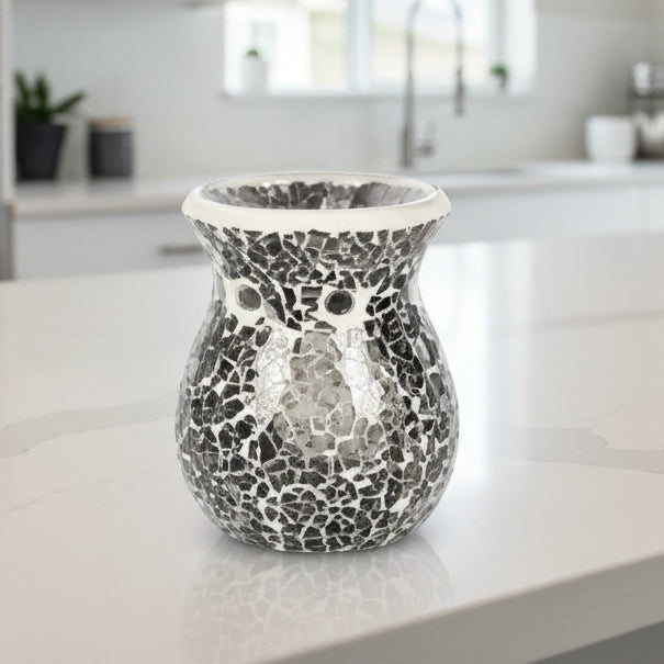Gun Metal Grey Flared Crackle Glass Wax Melt Burner (Small)