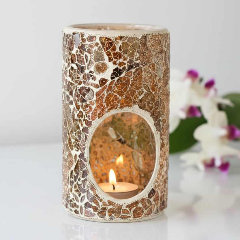 Brown / Bronze Pillar Crackle Glass Wax Melt Burner