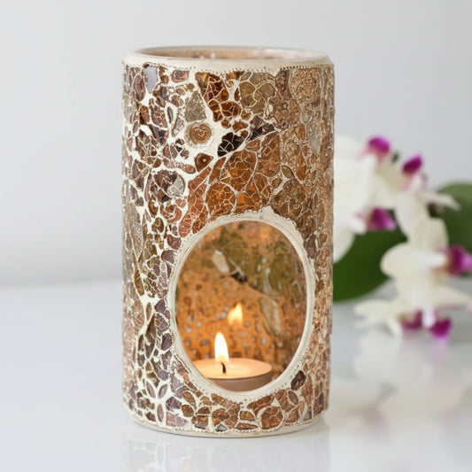 Brown / Bronze Pillar Crackle Glass Wax Melt Burner
