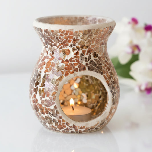Brown / Bronze Flared Crackle Glass Wax Melt Burner (Small)
