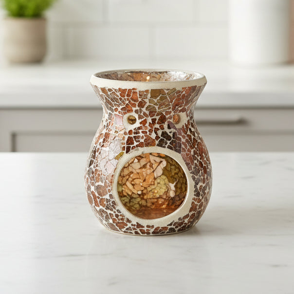 Brown / Bronze Flared Crackle Glass Wax Melt Burner (Large)