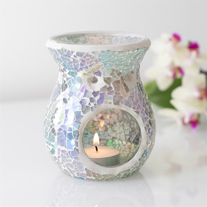 Blue Flared Crackle Glass Wax Melt Burner (Small)