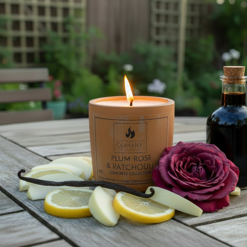 Plum Rose & Patchouli Scented Concrete Candle 8oz