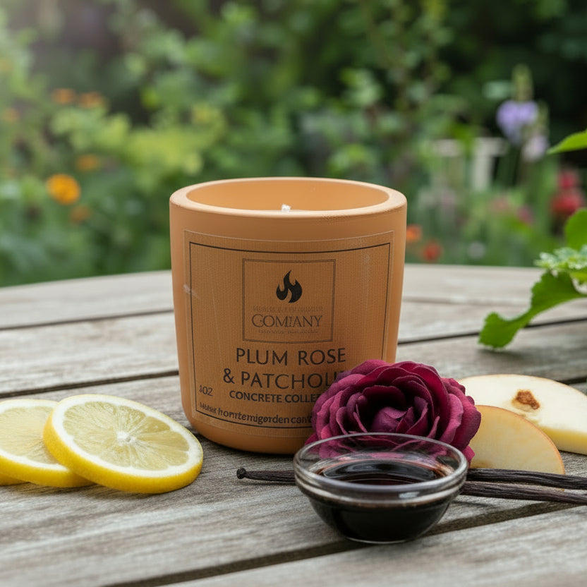 Plum Rose & Patchouli Scented Concrete Candle 8oz