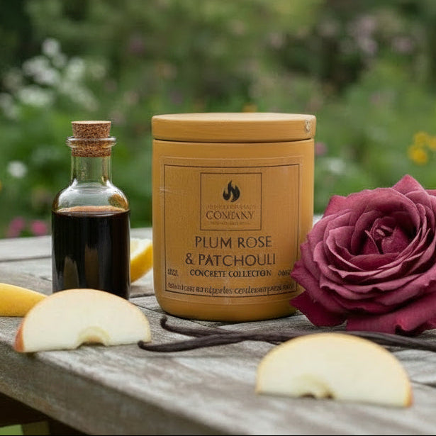 Plum Rose & Patchouli Scented Concrete Candle 8oz