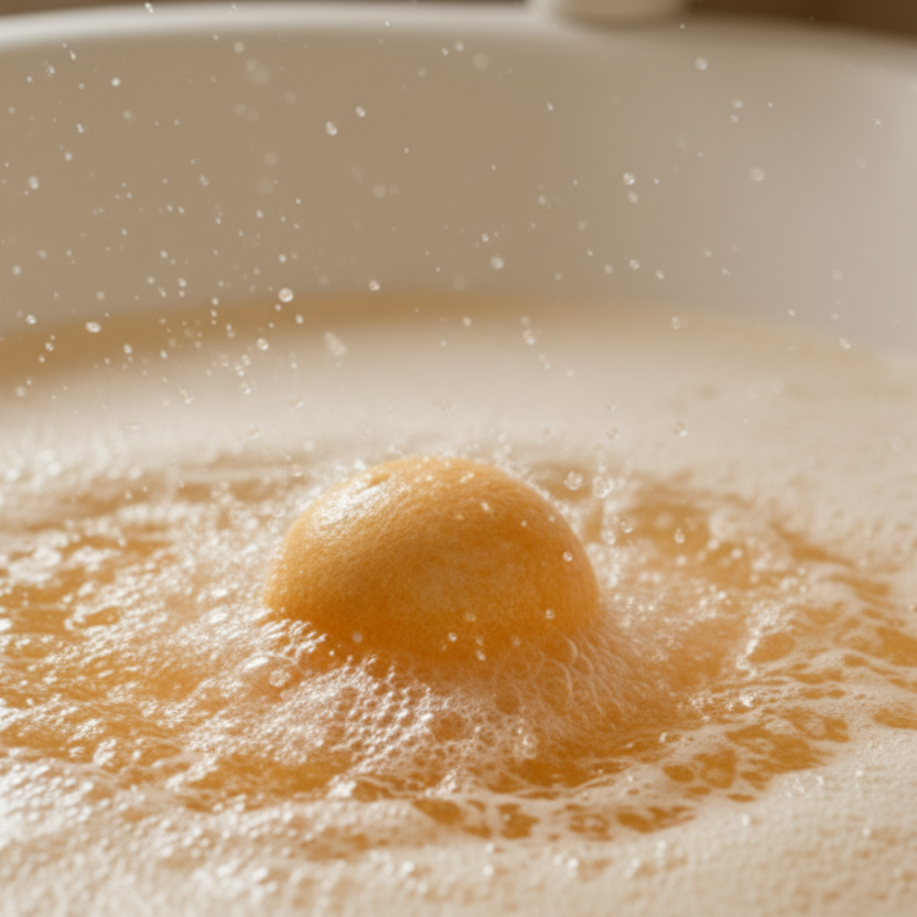 orange bath bomb in bath