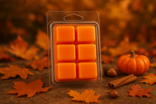 Plain 6-way Clamshell Wax Melt in Orange on Autumn Background