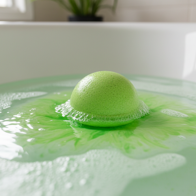 putting lime bath bomb in bath