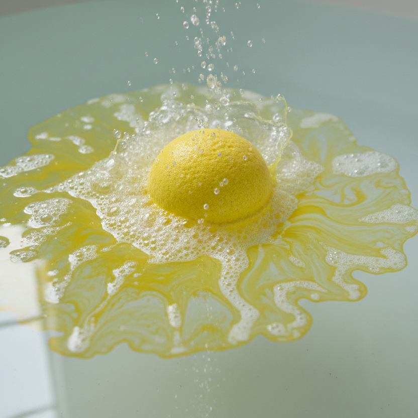 putting yellow bath bomb in bath