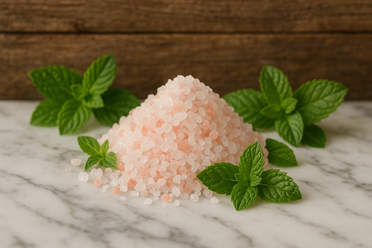 with a rustic wooden background and mint leaves around