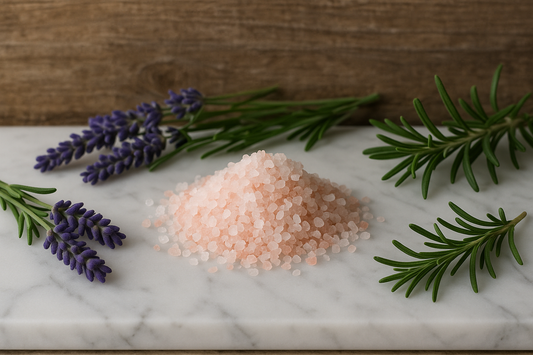 with lavender and rosemary around it